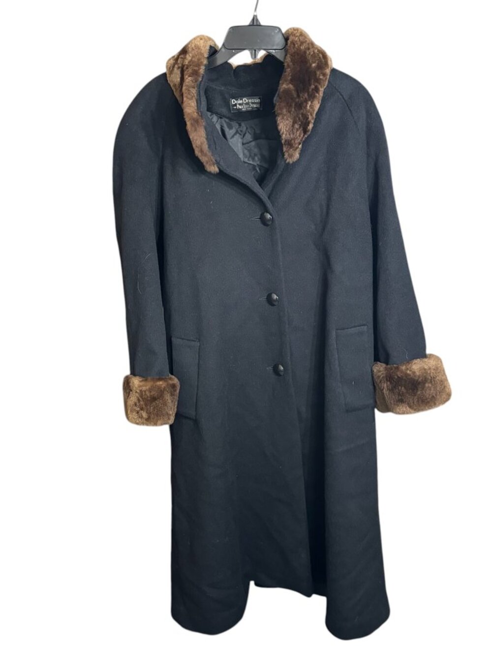 Vintage Dale Dressin Wool and Fur Coat Black Paul Levy Design 100% Wool Size S/M